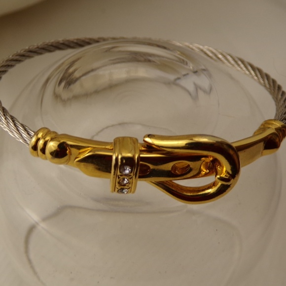 Bracelet Cable  with Gold tone & Rhinestone Buckle - Picture 1 of 4